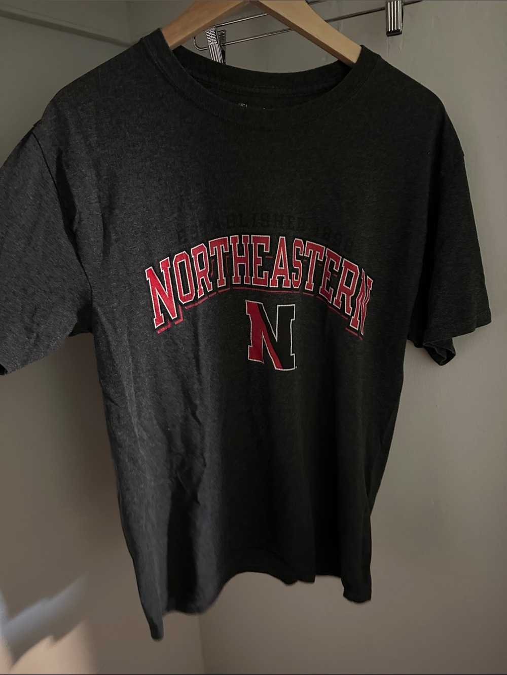 Northeastern University Gray Graphic Tee with Red Logo